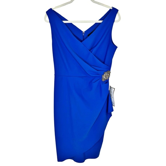 Alex Evenings Sleeveless Dress 10 Medium Royal Blue Formal Wedding Stretch Scuba - Picture 3 of 9